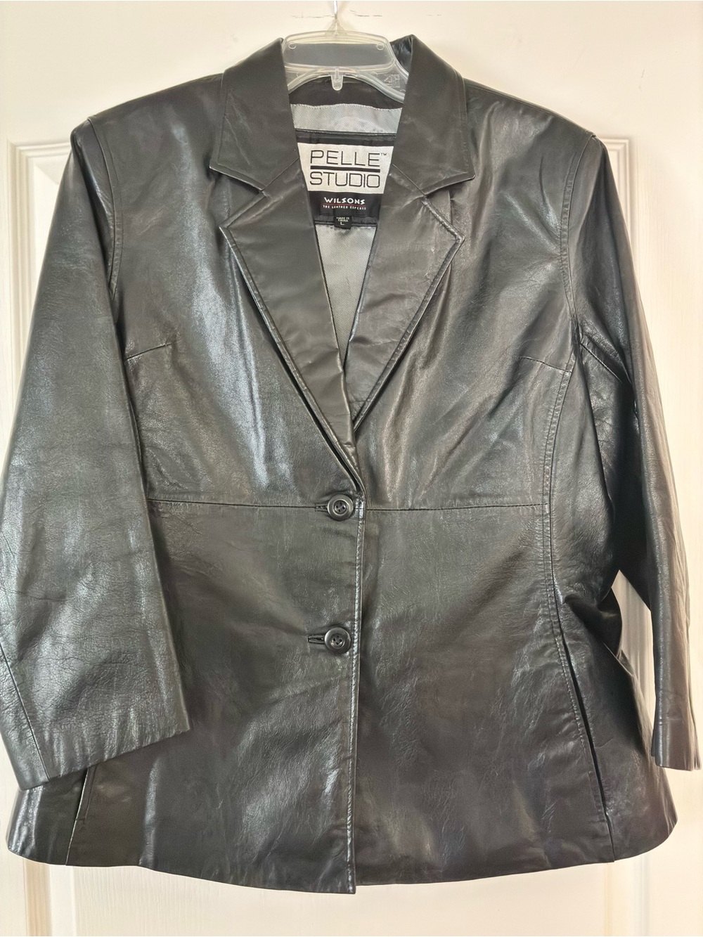 Vintage Wilsons Leather Pelle Studio Black Leather Blazer Jacket Size L RN 69426